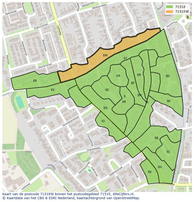 Afbeelding van het postcodegebied 7151 EW op de kaart.