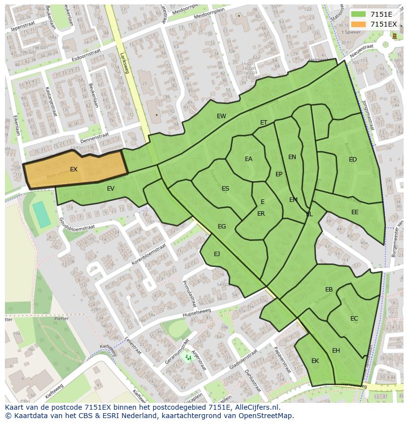 Afbeelding van het postcodegebied 7151 EX op de kaart.
