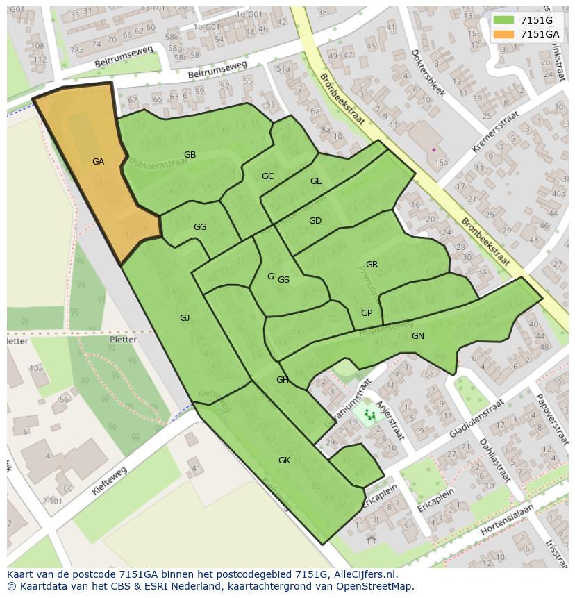 Afbeelding van het postcodegebied 7151 GA op de kaart.