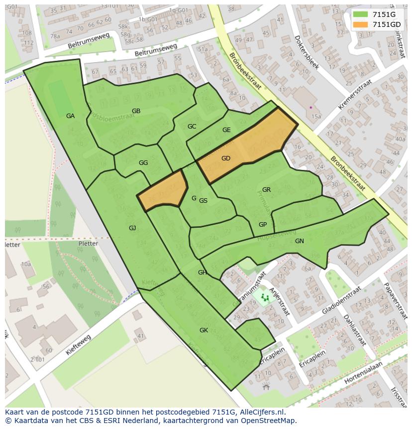 Afbeelding van het postcodegebied 7151 GD op de kaart.