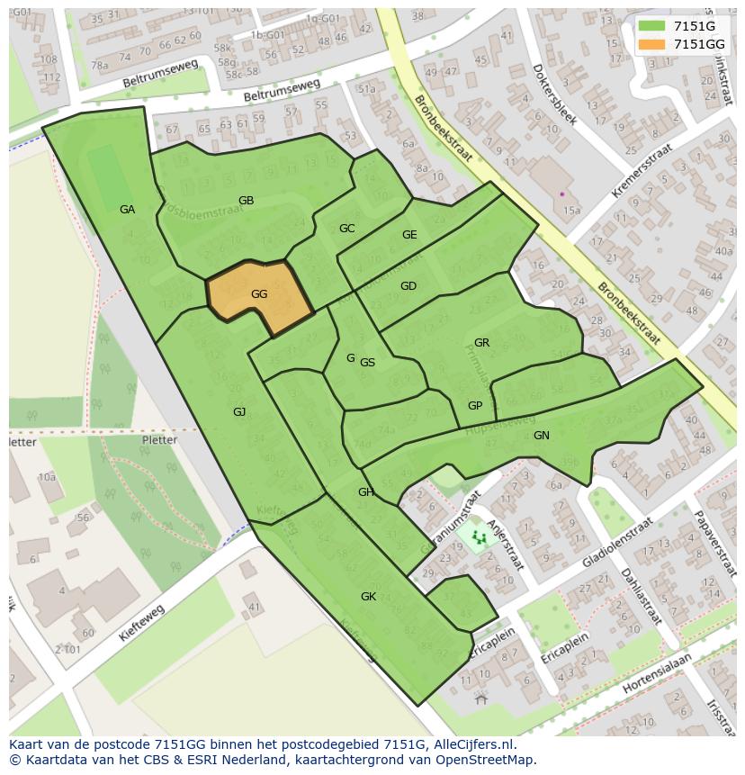Afbeelding van het postcodegebied 7151 GG op de kaart.