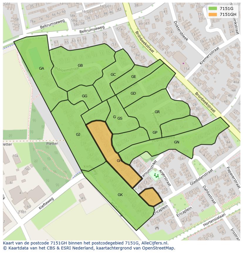 Afbeelding van het postcodegebied 7151 GH op de kaart.