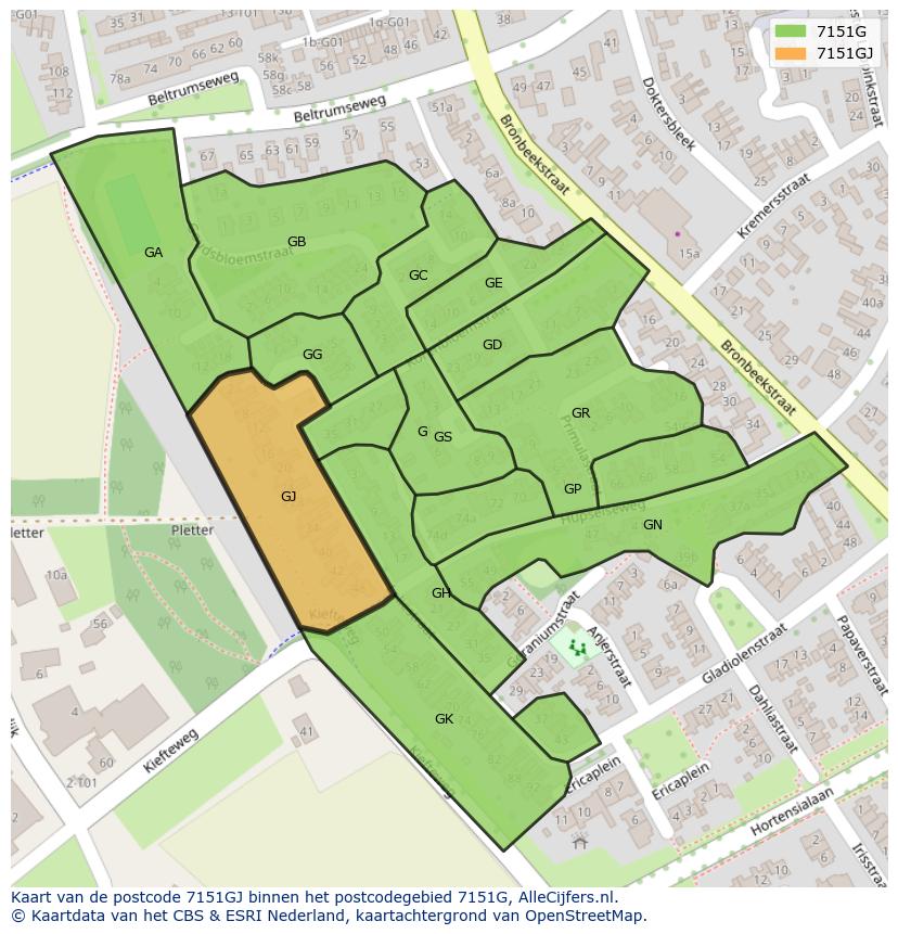 Afbeelding van het postcodegebied 7151 GJ op de kaart.
