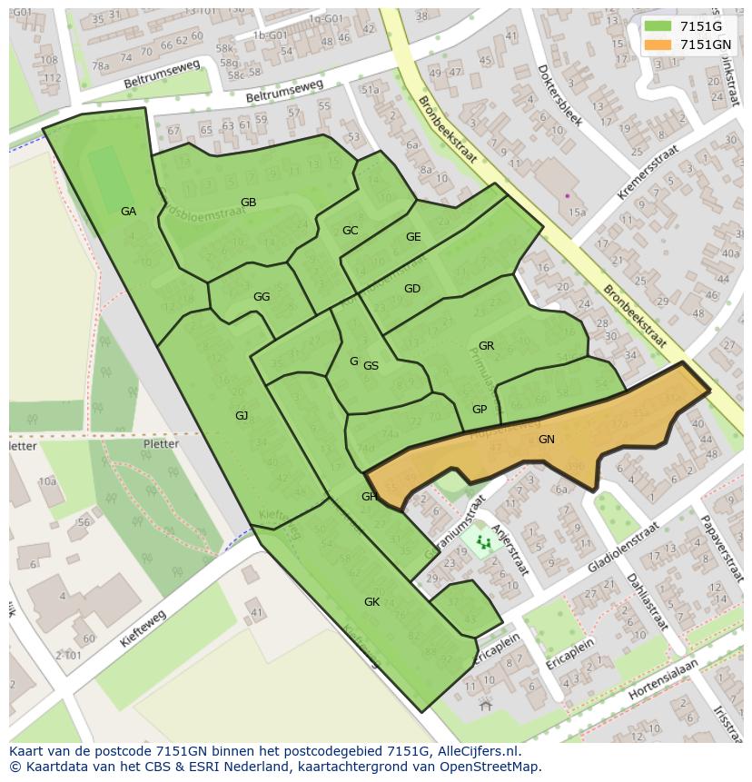 Afbeelding van het postcodegebied 7151 GN op de kaart.