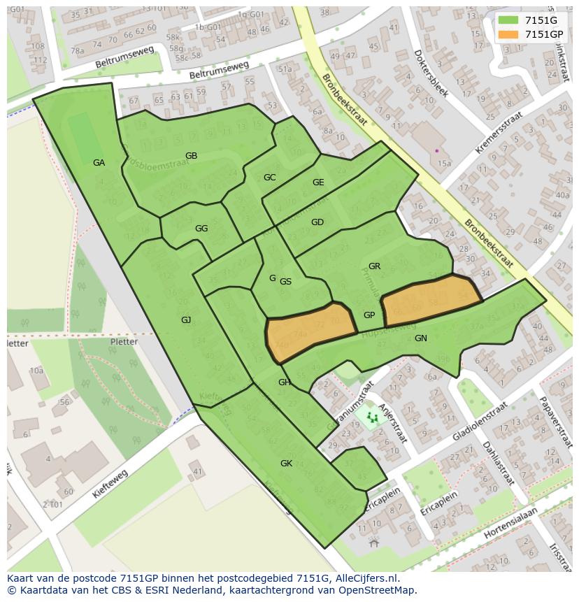 Afbeelding van het postcodegebied 7151 GP op de kaart.