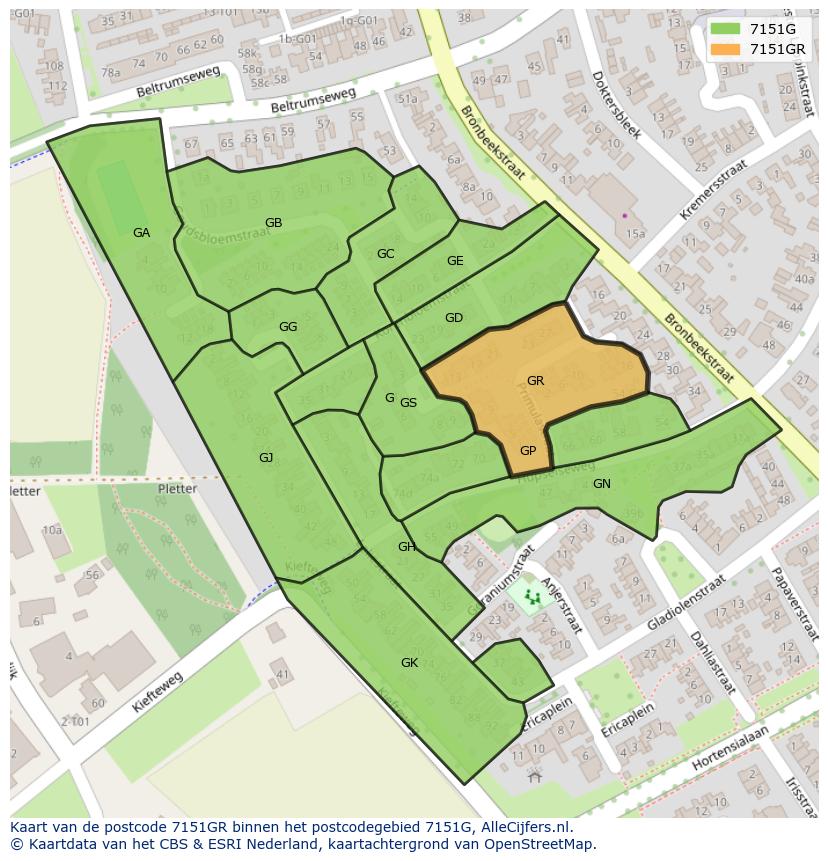 Afbeelding van het postcodegebied 7151 GR op de kaart.