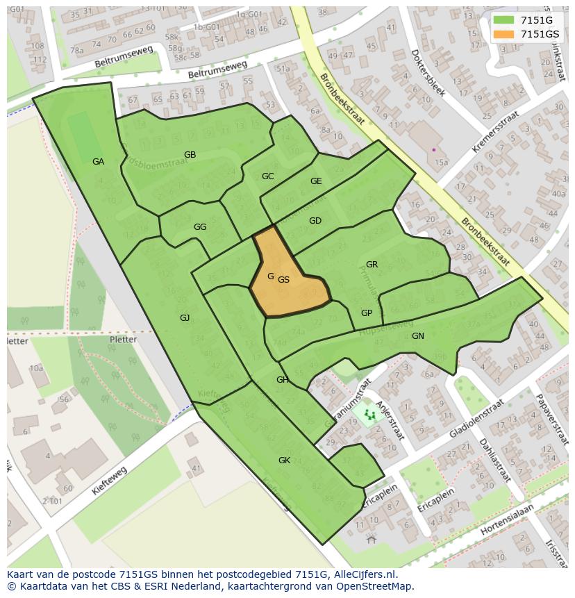 Afbeelding van het postcodegebied 7151 GS op de kaart.