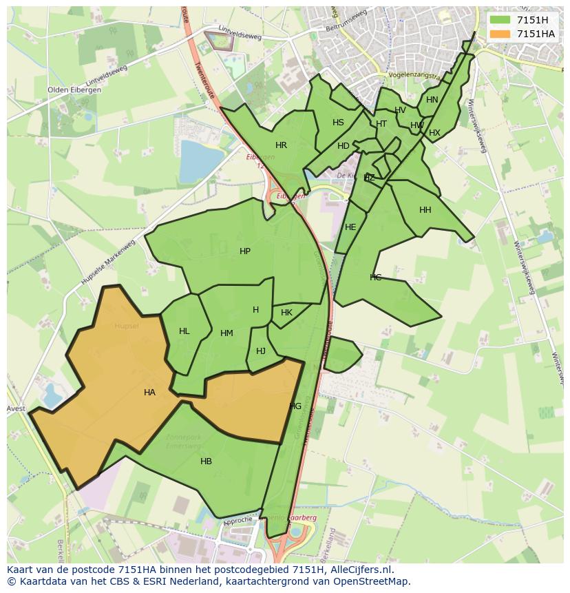 Afbeelding van het postcodegebied 7151 HA op de kaart.