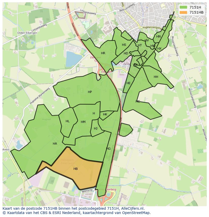 Afbeelding van het postcodegebied 7151 HB op de kaart.