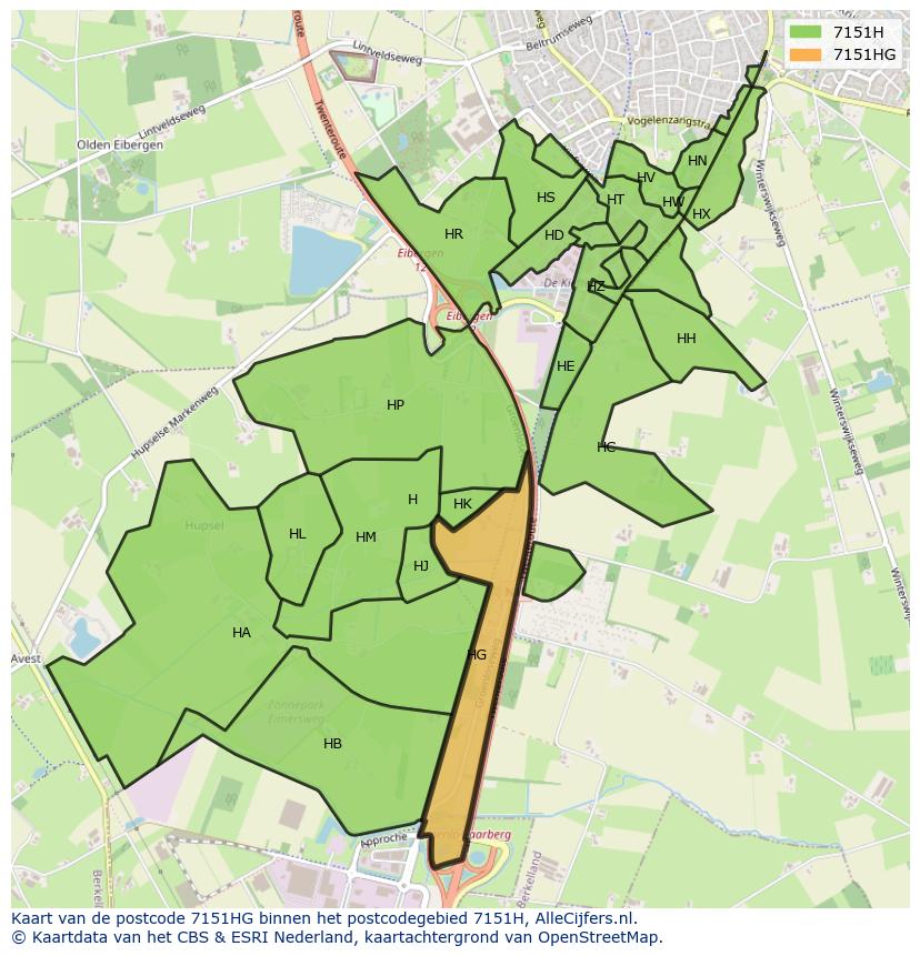 Afbeelding van het postcodegebied 7151 HG op de kaart.
