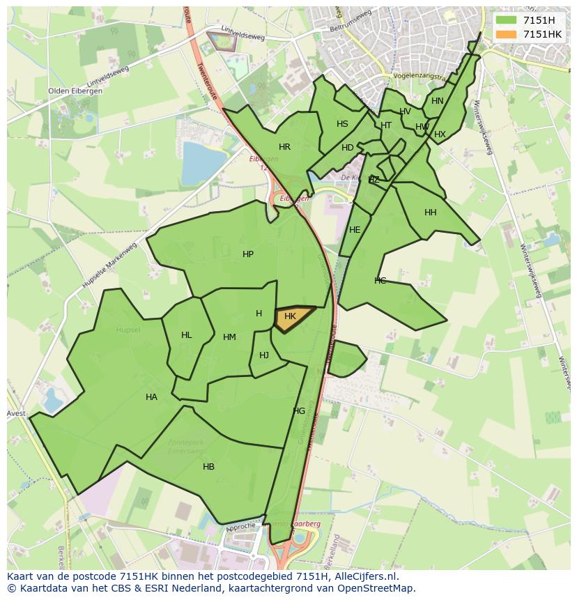 Afbeelding van het postcodegebied 7151 HK op de kaart.