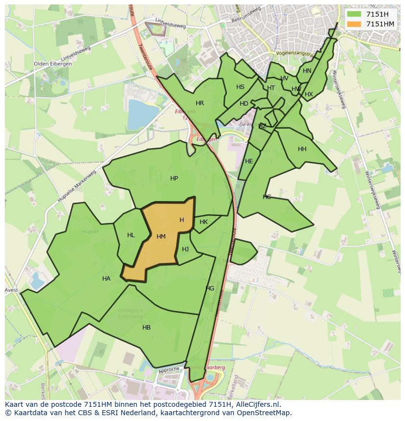 Afbeelding van het postcodegebied 7151 HM op de kaart.