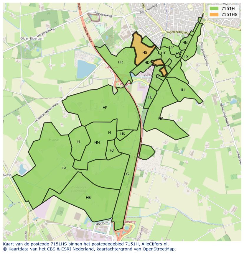 Afbeelding van het postcodegebied 7151 HS op de kaart.