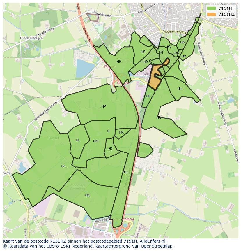 Afbeelding van het postcodegebied 7151 HZ op de kaart.