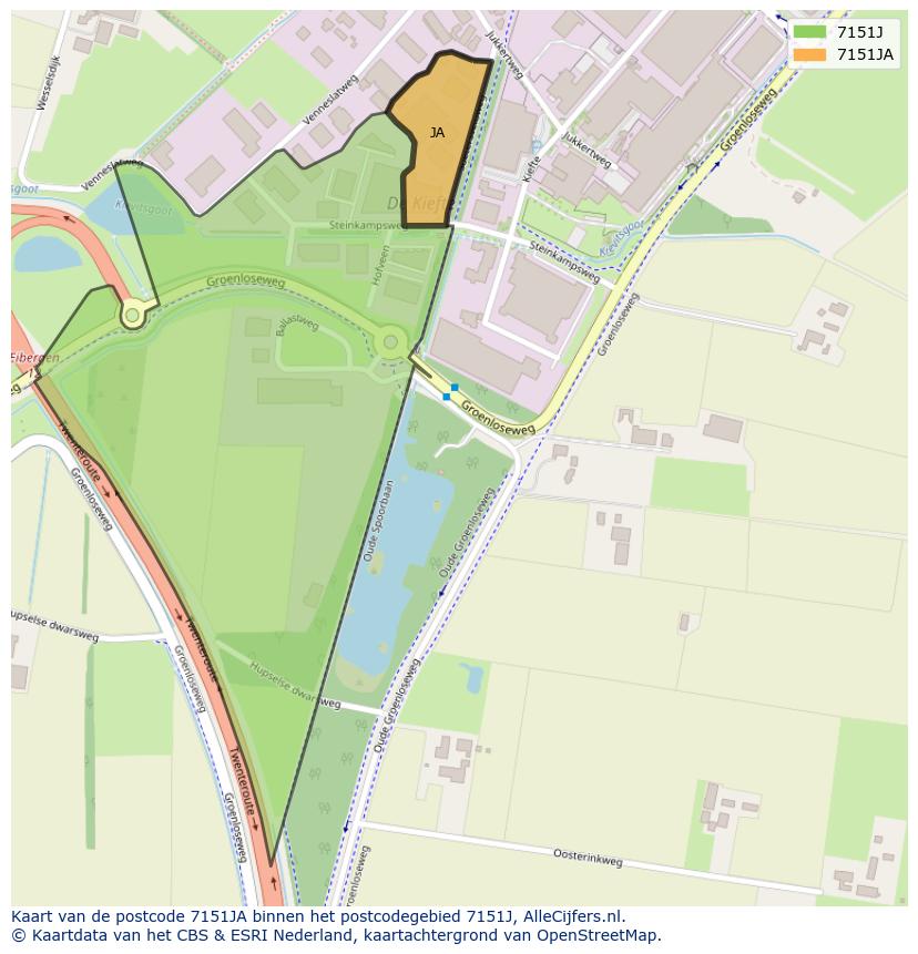 Afbeelding van het postcodegebied 7151 JA op de kaart.