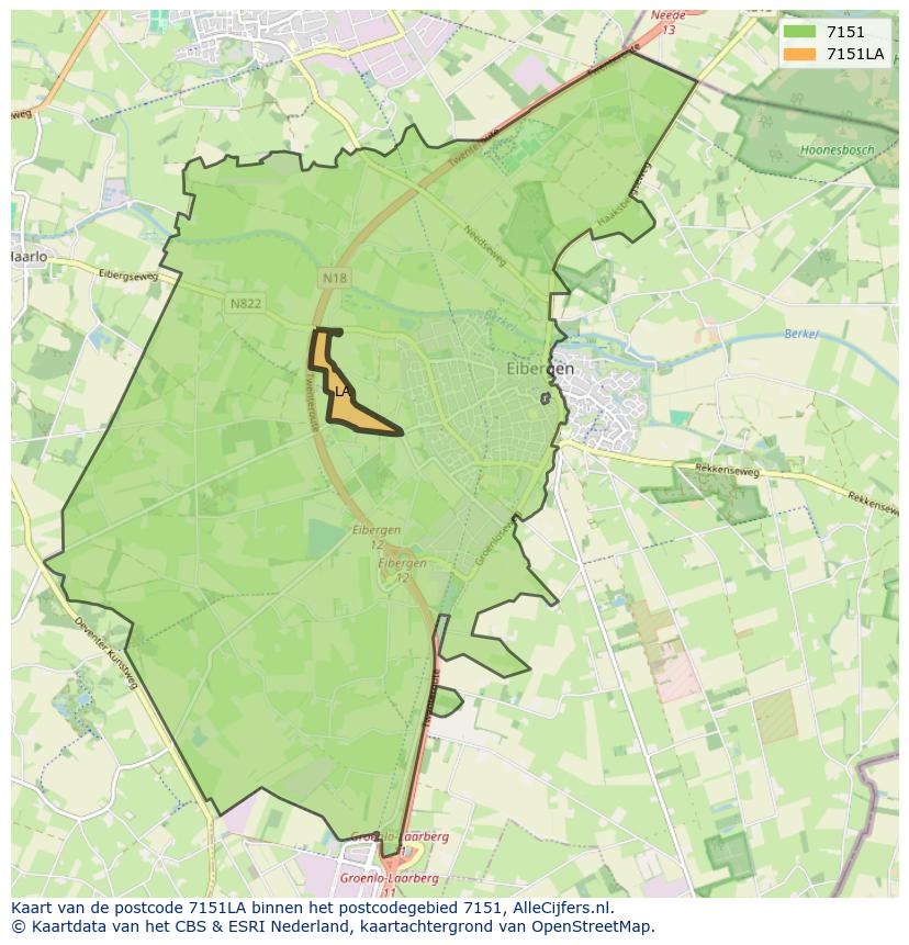 Afbeelding van het postcodegebied 7151 LA op de kaart.
