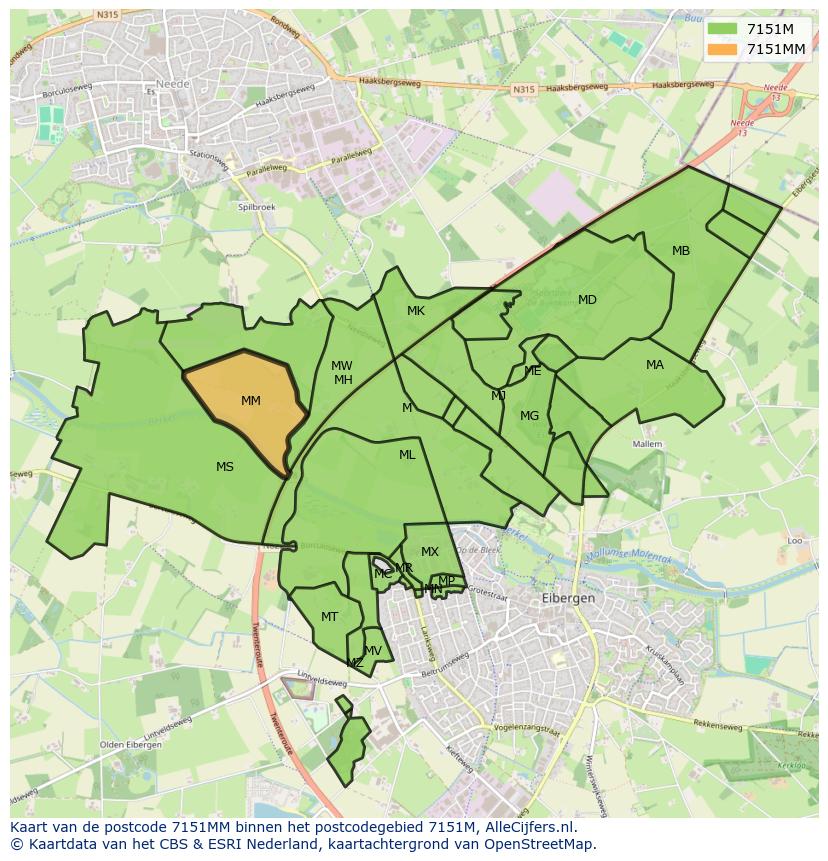 Afbeelding van het postcodegebied 7151 MM op de kaart.