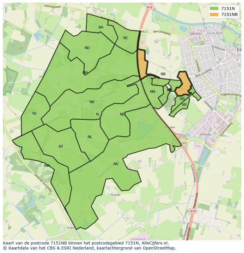 Afbeelding van het postcodegebied 7151 NB op de kaart.