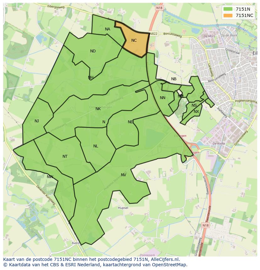 Afbeelding van het postcodegebied 7151 NC op de kaart.