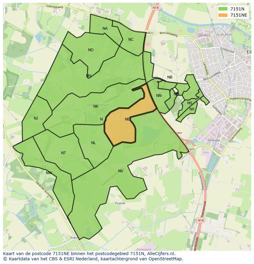 Afbeelding van het postcodegebied 7151 NE op de kaart.