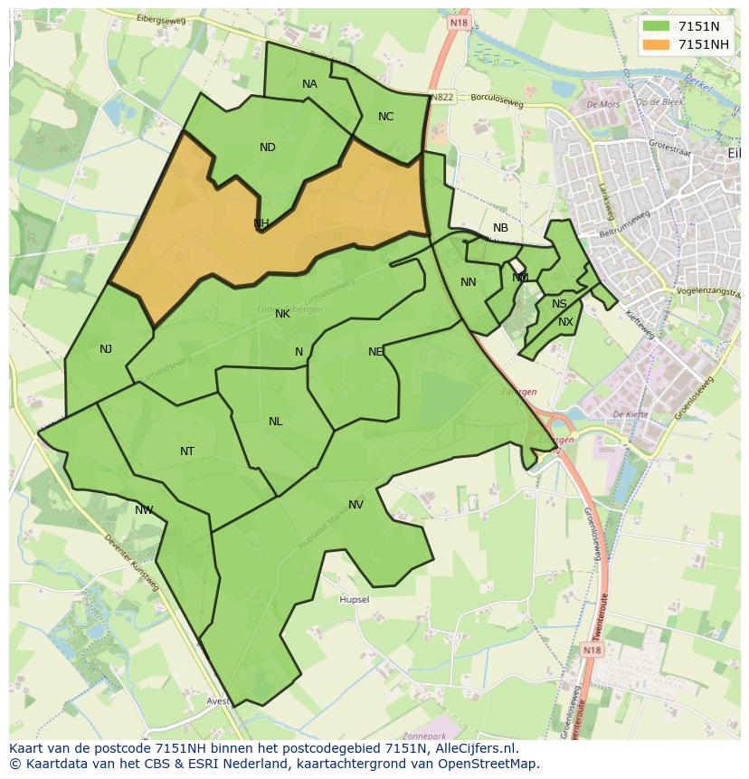 Afbeelding van het postcodegebied 7151 NH op de kaart.