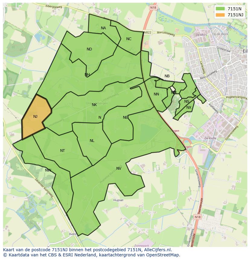 Afbeelding van het postcodegebied 7151 NJ op de kaart.