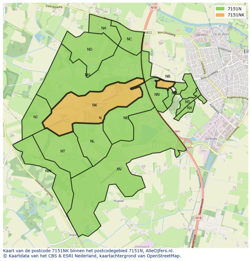 Afbeelding van het postcodegebied 7151 NK op de kaart.