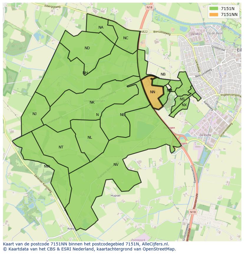 Afbeelding van het postcodegebied 7151 NN op de kaart.