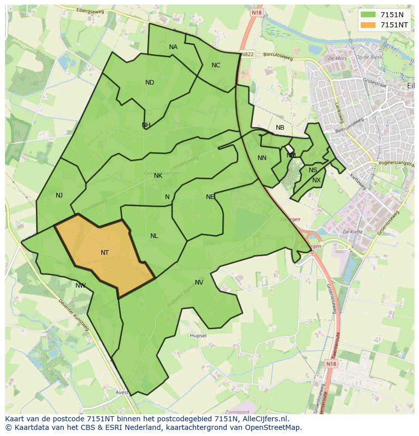 Afbeelding van het postcodegebied 7151 NT op de kaart.