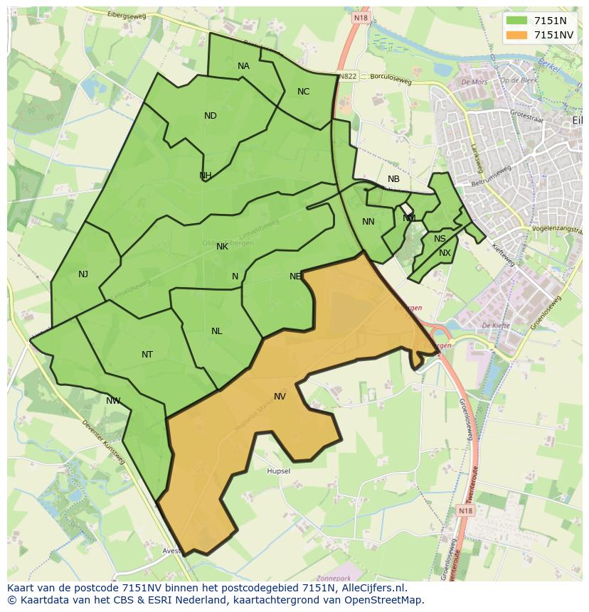 Afbeelding van het postcodegebied 7151 NV op de kaart.