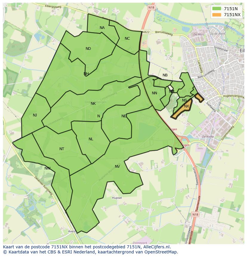 Afbeelding van het postcodegebied 7151 NX op de kaart.