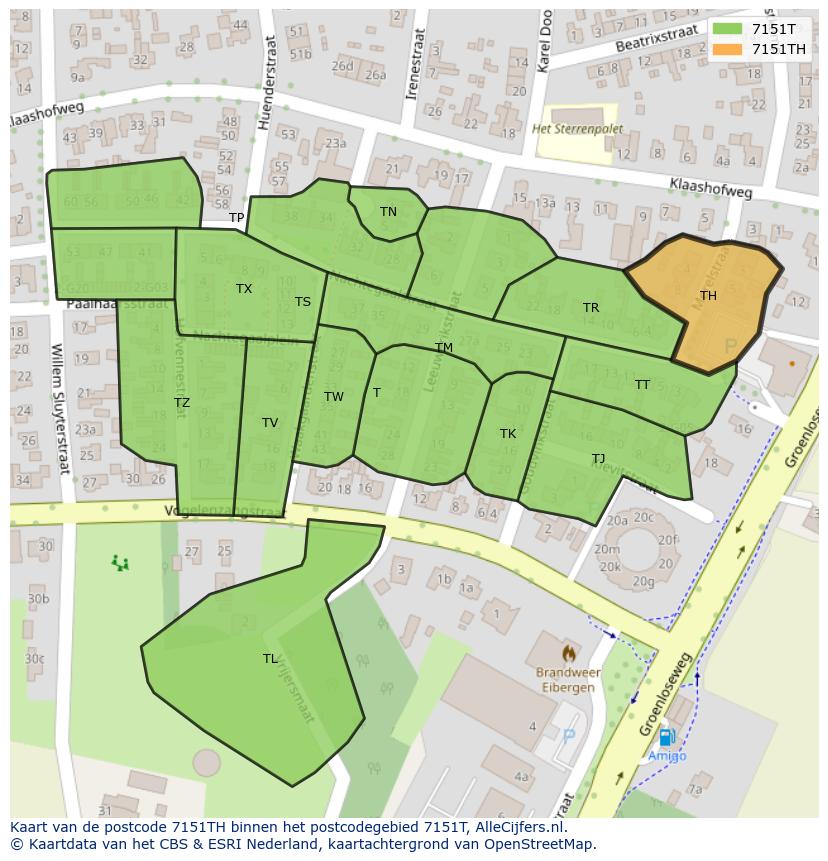 Afbeelding van het postcodegebied 7151 TH op de kaart.