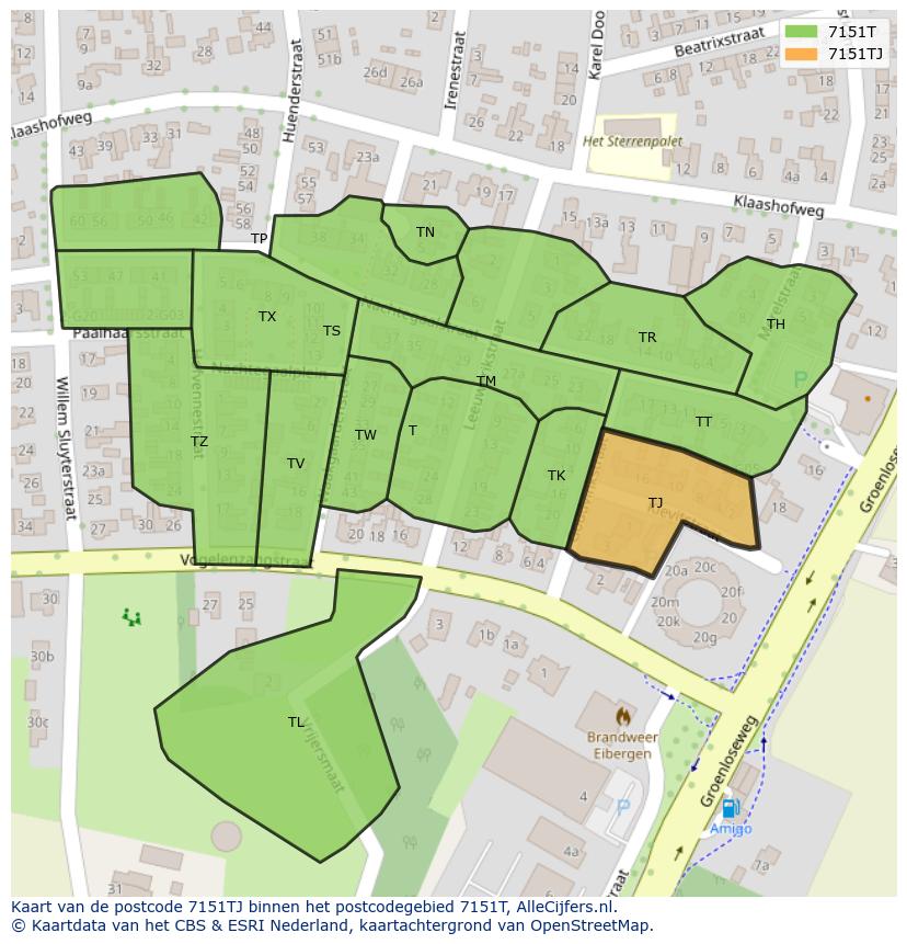 Afbeelding van het postcodegebied 7151 TJ op de kaart.