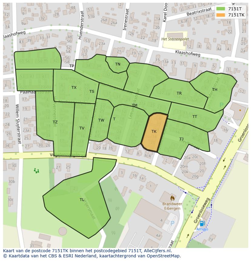 Afbeelding van het postcodegebied 7151 TK op de kaart.