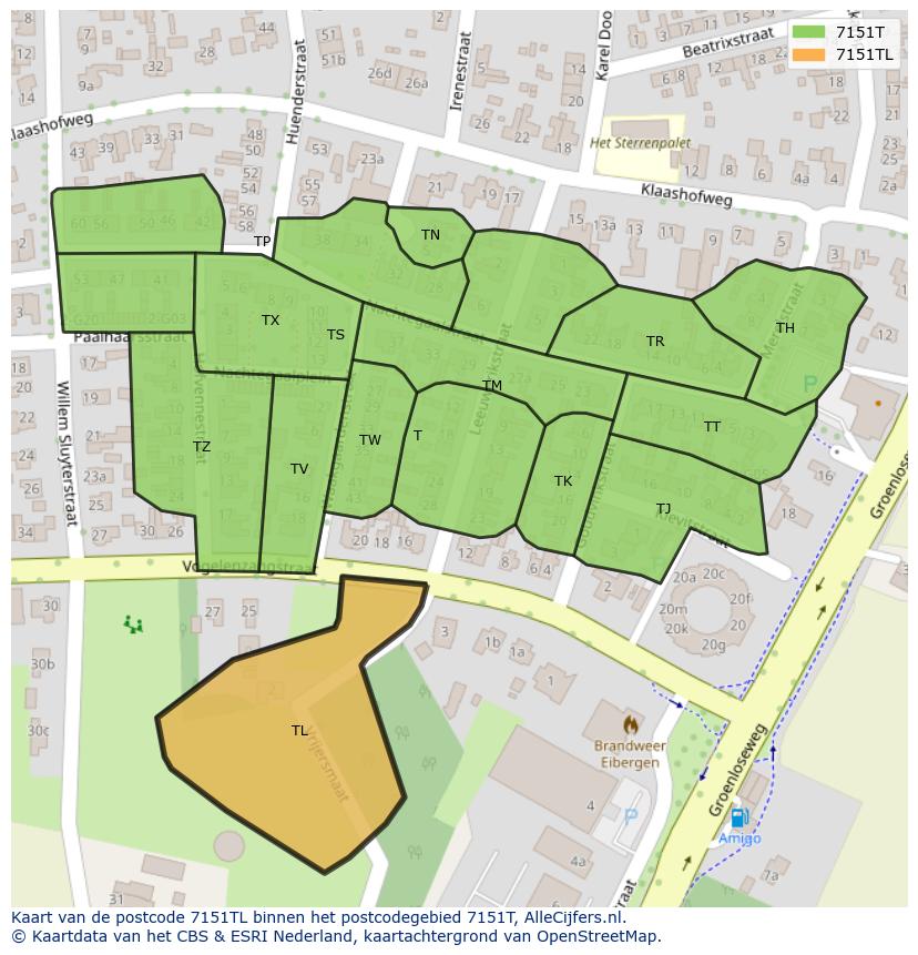 Afbeelding van het postcodegebied 7151 TL op de kaart.
