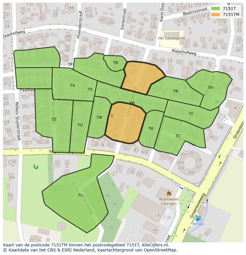 Afbeelding van het postcodegebied 7151 TM op de kaart.