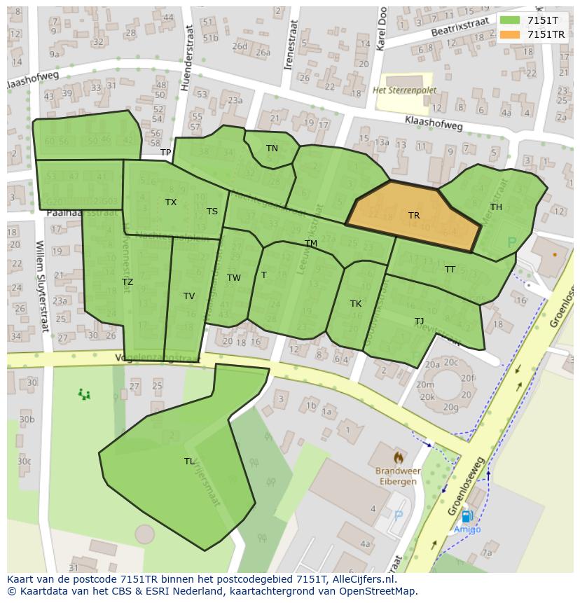 Afbeelding van het postcodegebied 7151 TR op de kaart.