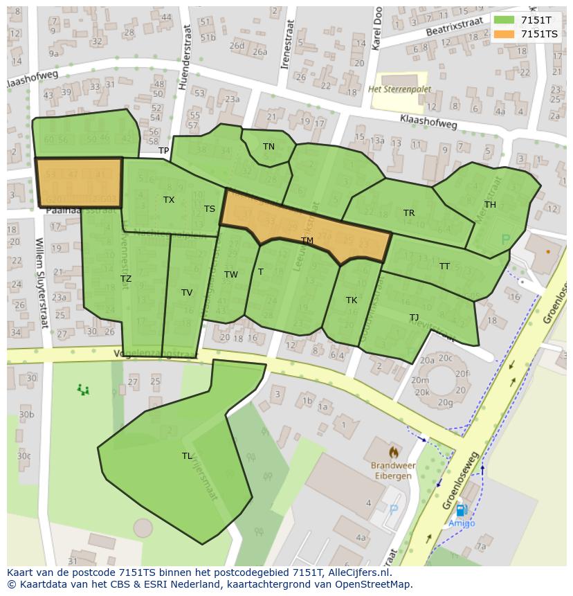 Afbeelding van het postcodegebied 7151 TS op de kaart.