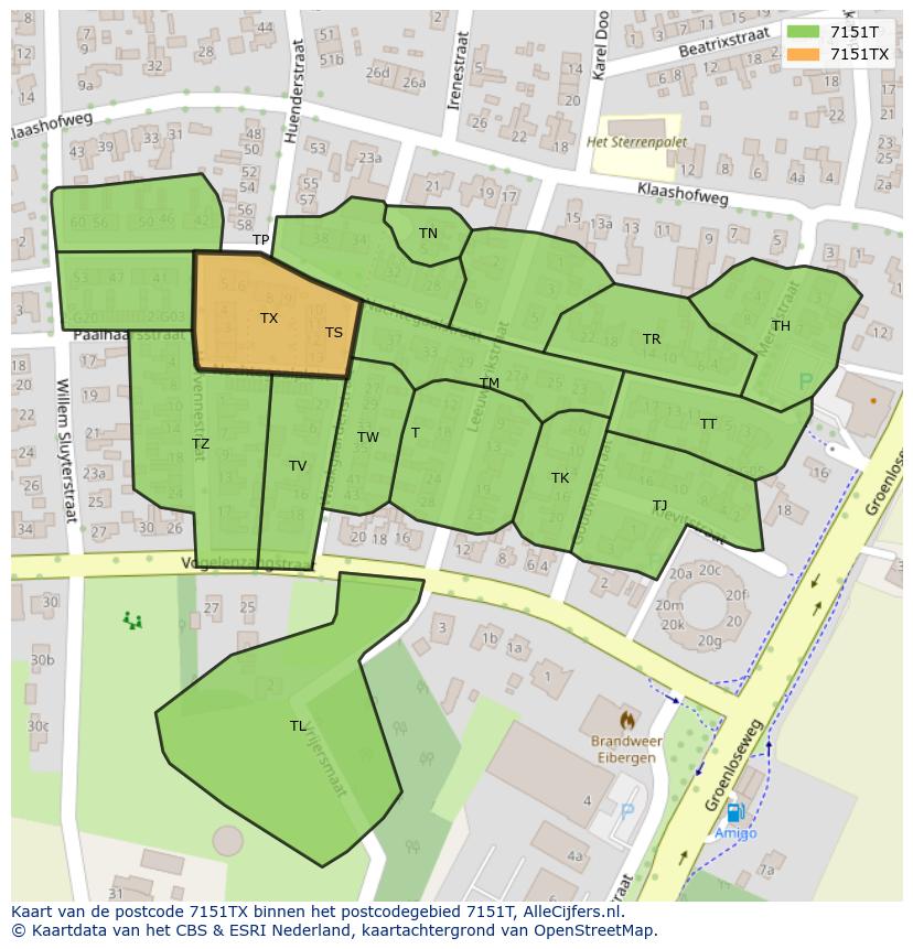 Afbeelding van het postcodegebied 7151 TX op de kaart.