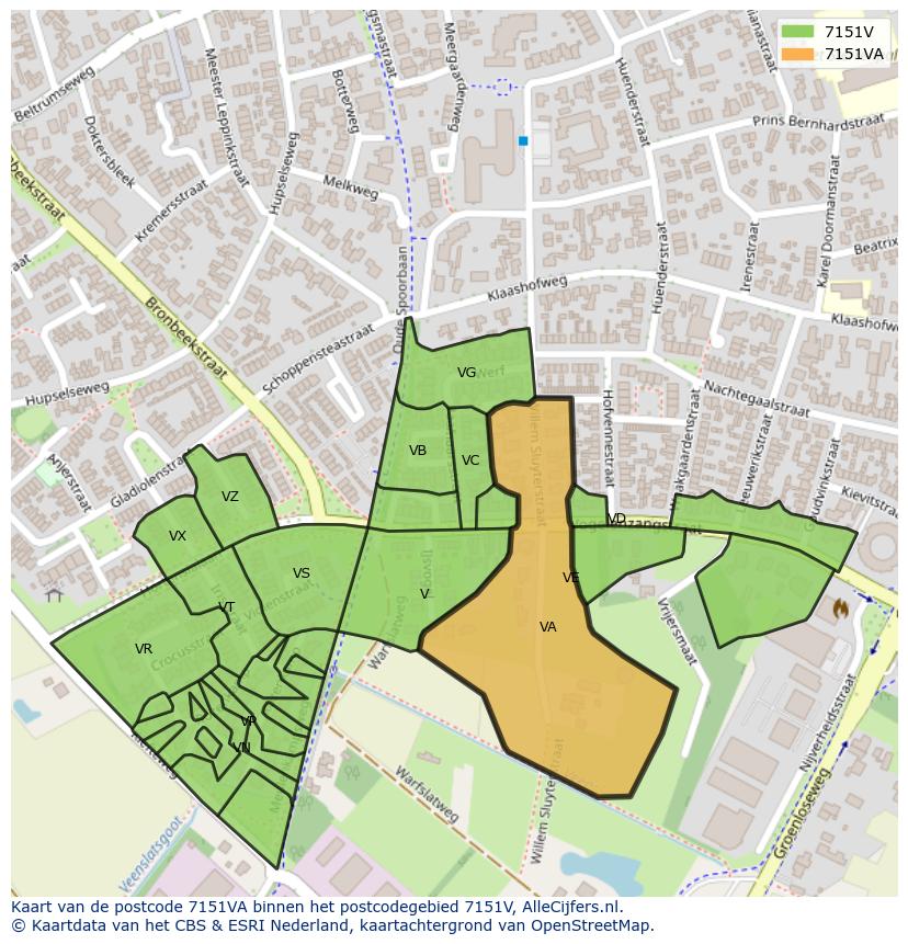 Afbeelding van het postcodegebied 7151 VA op de kaart.