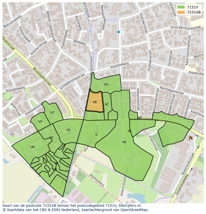 Afbeelding van het postcodegebied 7151 VB op de kaart.