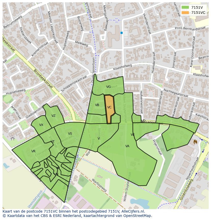 Afbeelding van het postcodegebied 7151 VC op de kaart.