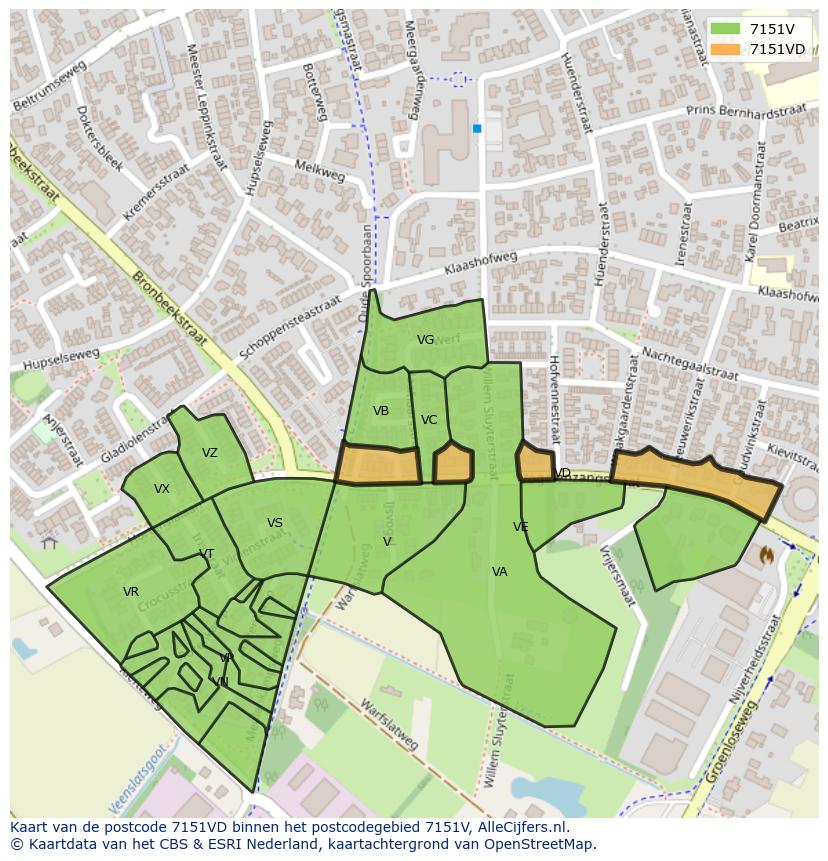 Afbeelding van het postcodegebied 7151 VD op de kaart.