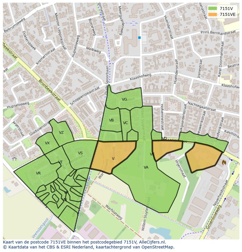 Afbeelding van het postcodegebied 7151 VE op de kaart.