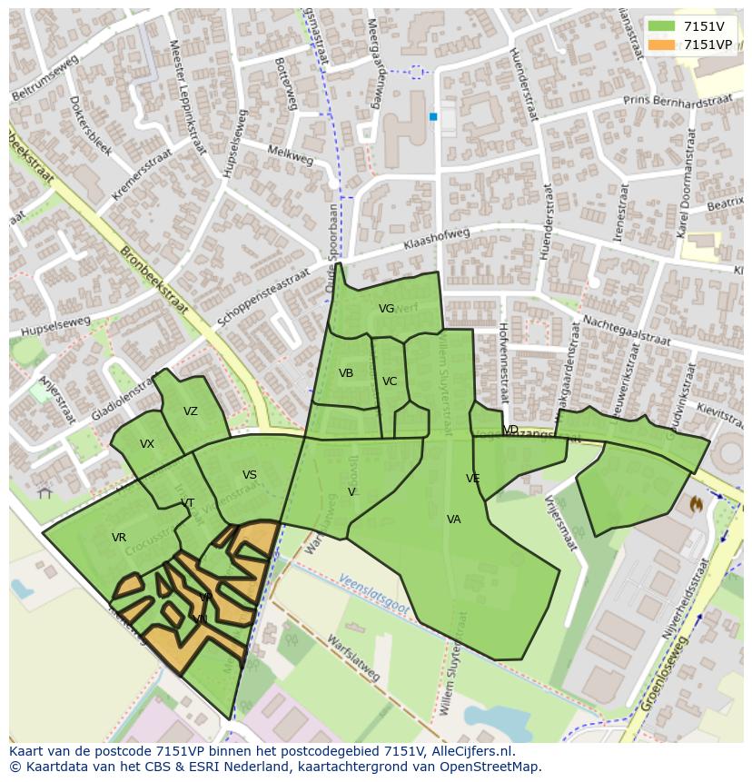 Afbeelding van het postcodegebied 7151 VP op de kaart.