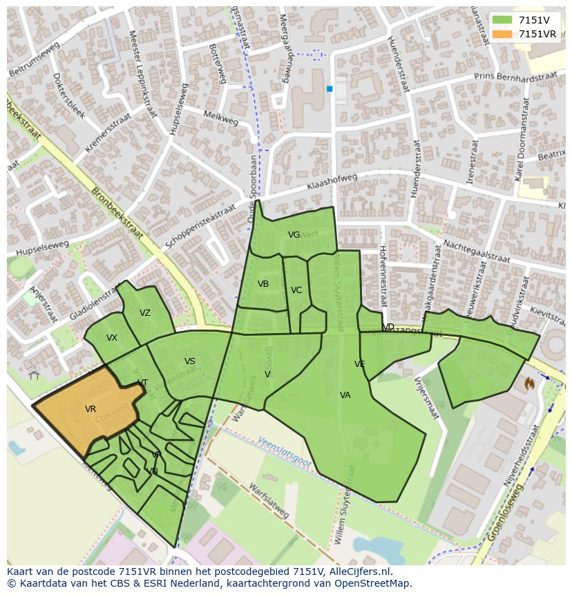 Afbeelding van het postcodegebied 7151 VR op de kaart.