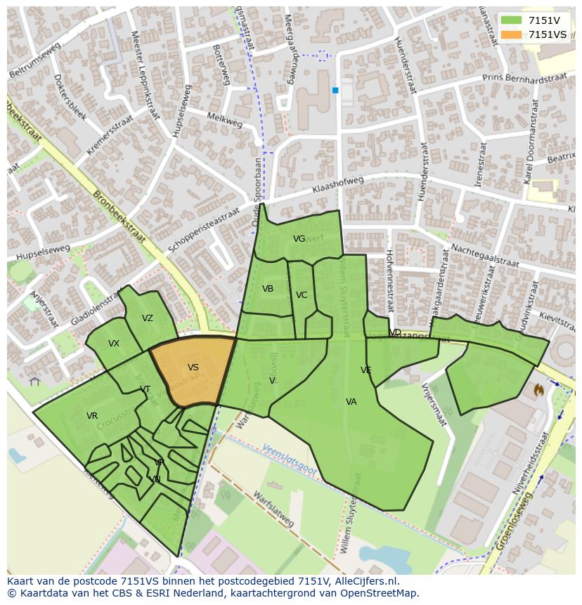 Afbeelding van het postcodegebied 7151 VS op de kaart.