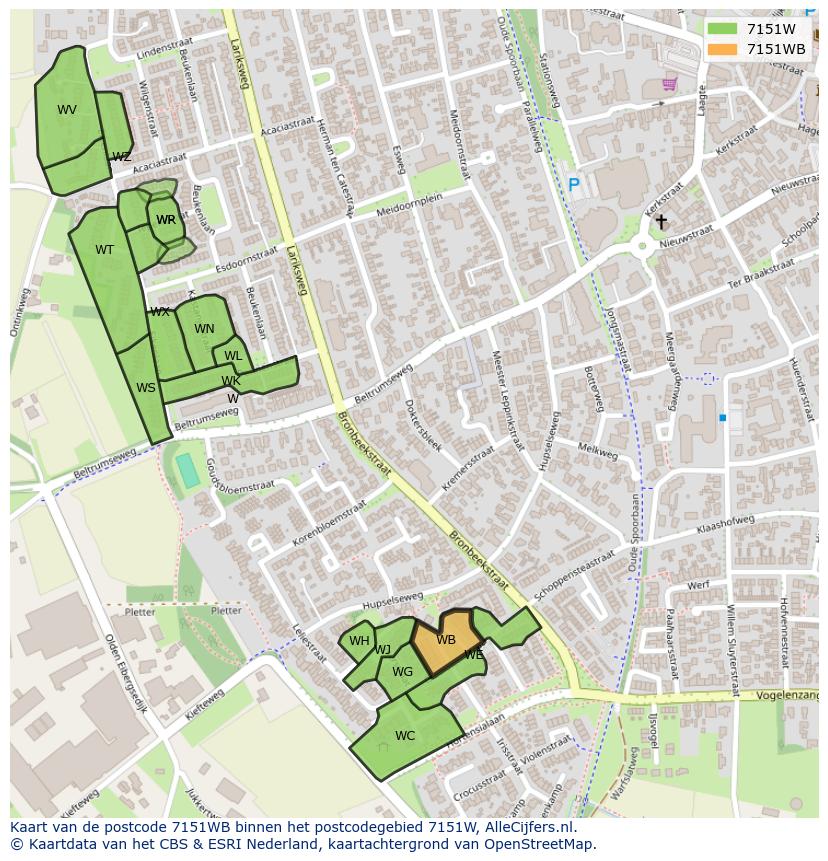 Afbeelding van het postcodegebied 7151 WB op de kaart.