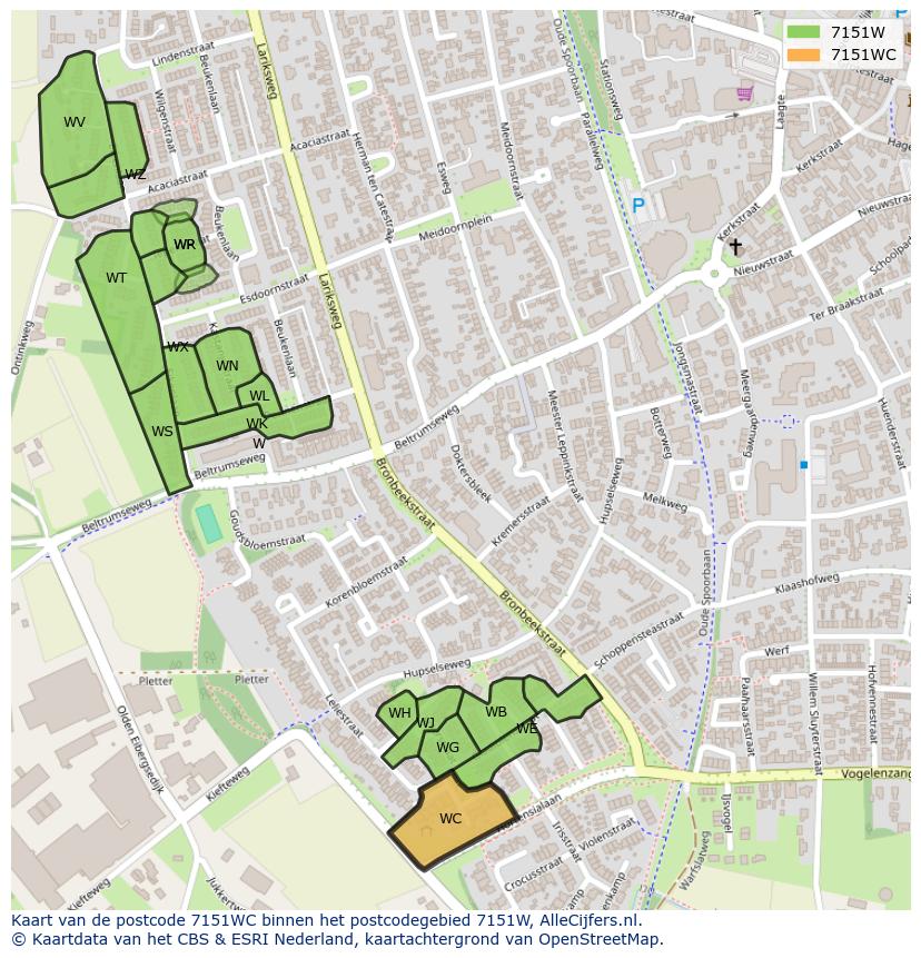 Afbeelding van het postcodegebied 7151 WC op de kaart.