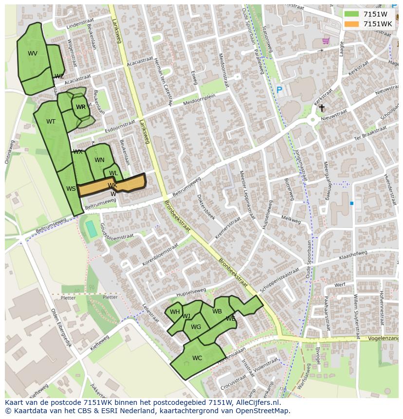 Afbeelding van het postcodegebied 7151 WK op de kaart.
